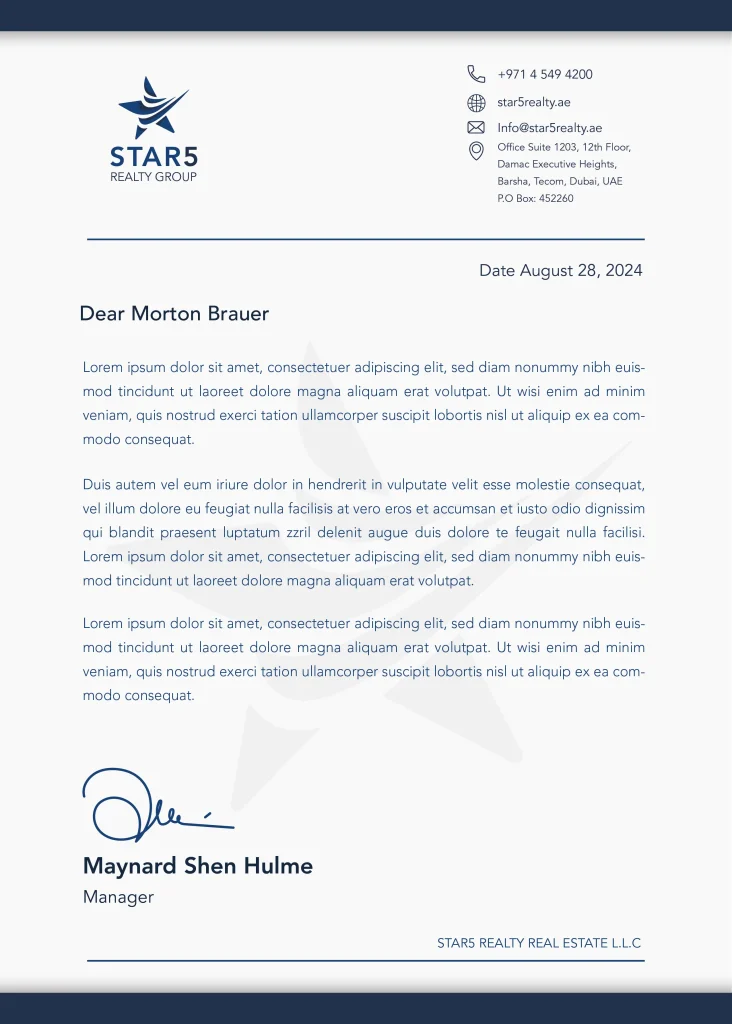 letterhead for Star5Realty - 99 marketing Studio Islamabad